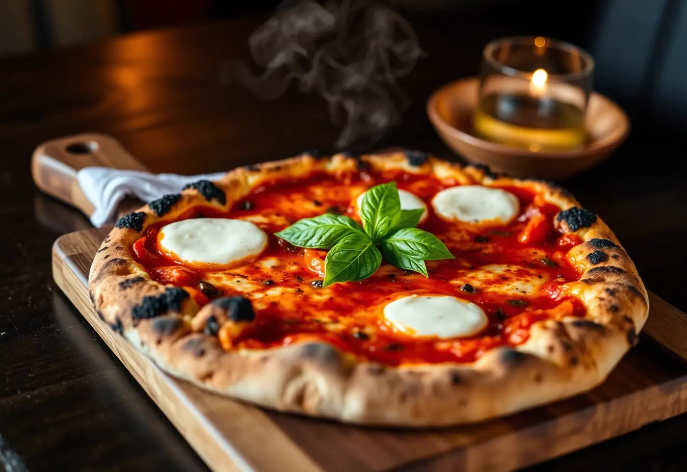 Wood-fired Neapolitan margherita pizza fresh from the oven at Pizza Uno